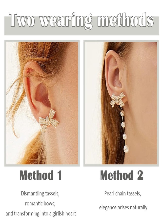 Novearring Pearl Earrings for Women Pearl Bow Drop Earrings Prom Party Wedding Earrings for Brides Jewelry Gifts - Image 3
